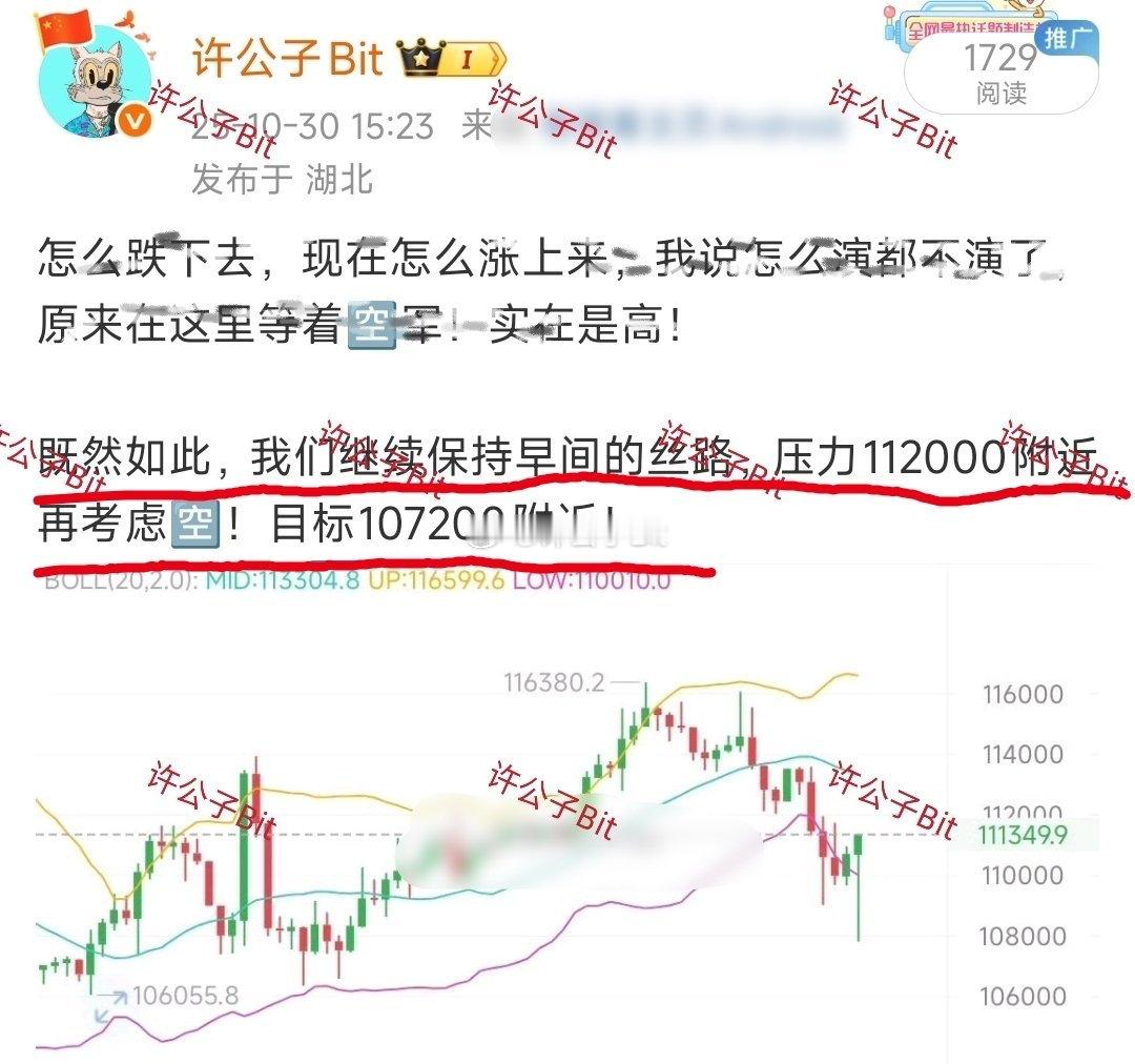 是不是被午间的一笔拉升冲昏了头脑？明确说了112000附近压力，🉑🈳，目前1