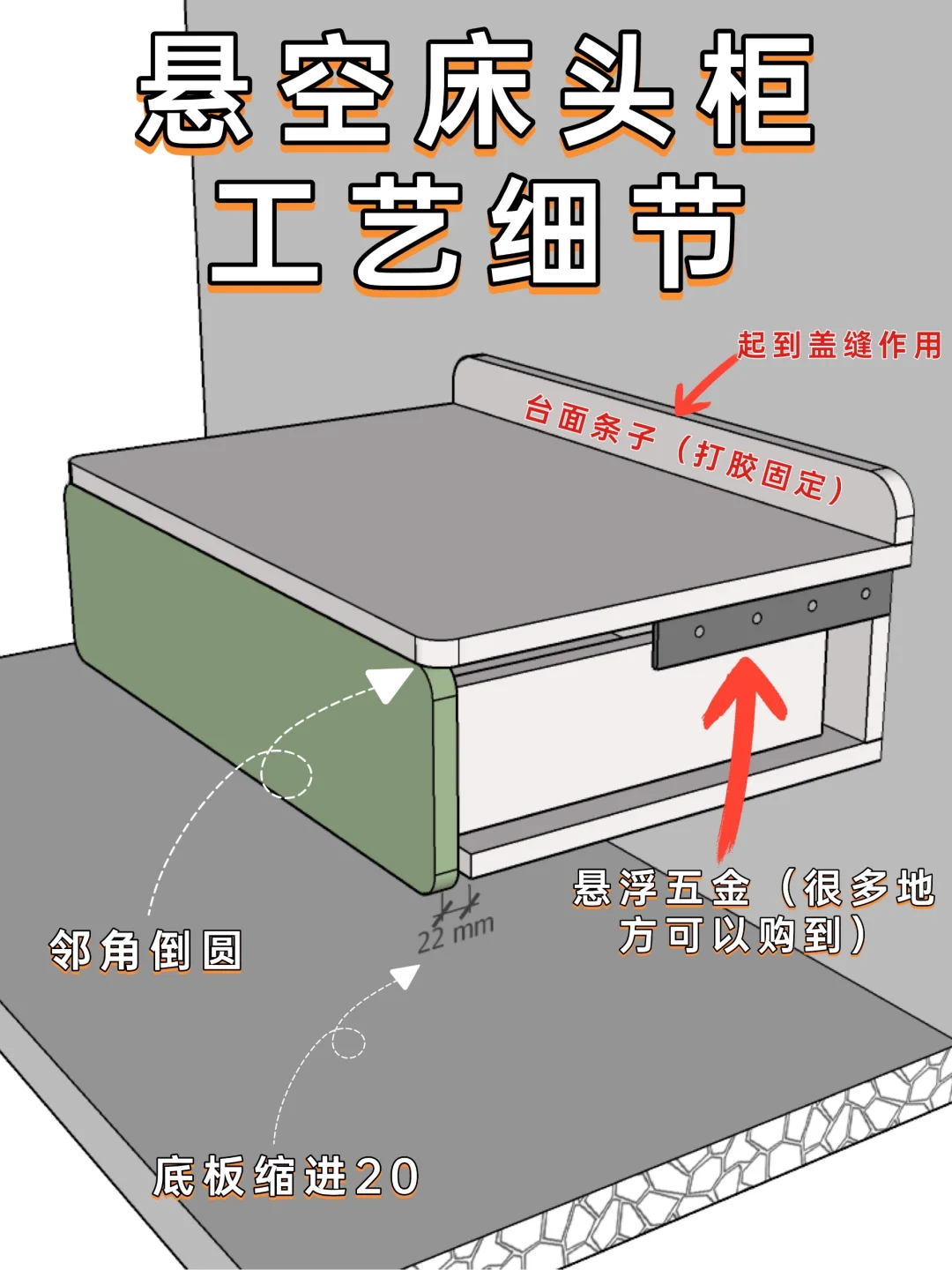 悬空床头柜工艺细节