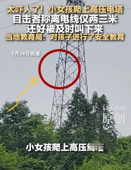 太吓人了！河南信阳，一小女孩跟着奶奶去地里干活，趁着奶奶干活的间隙，独自爬到一个
