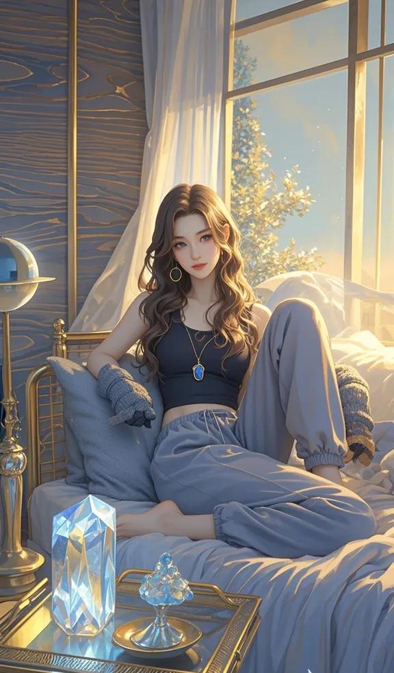 美人含笑倚床架，玉腕轻摇珠翠香。#女神美韵欣赏# #美娇娘美图分享# #美女子图