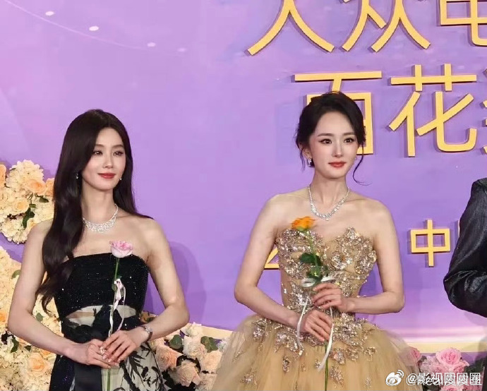 刘诗诗回望杨幂梦回当年百花奖盛典红毯留下令人难忘的一幕，刘诗诗回头回望杨幂，简简