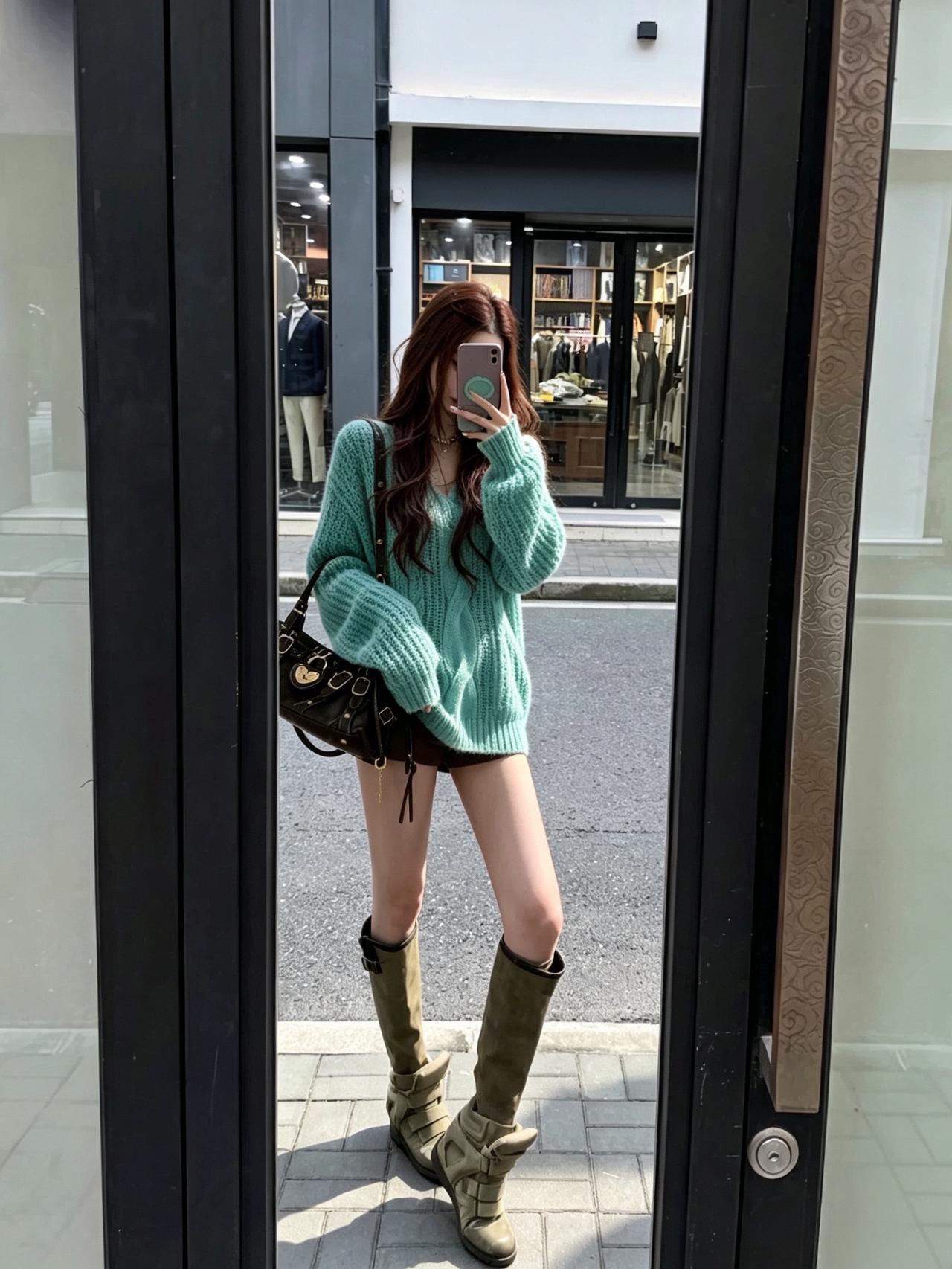 被问爆ootd 薄荷绿毛衣穿搭