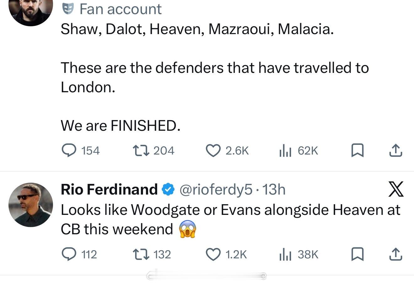 我们去踢切尔西的后防：肖、 达洛特、海文、马兹拉维、麻辣虾，玩儿完了！费迪南德：