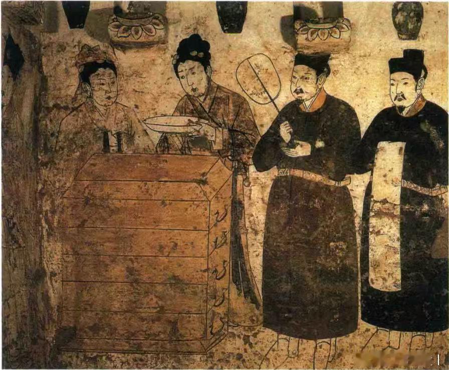 契丹统治下，也没要求剃发易服啊。这是张家口宣化区下八里张世卿墓内的壁画，张氏是当