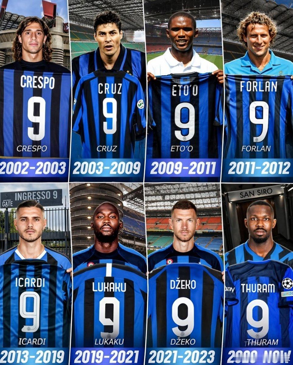 过去24年最后身穿国际米兰9号球衣的球员，谁是你的最爱？💙🖤国际米兰意甲热点