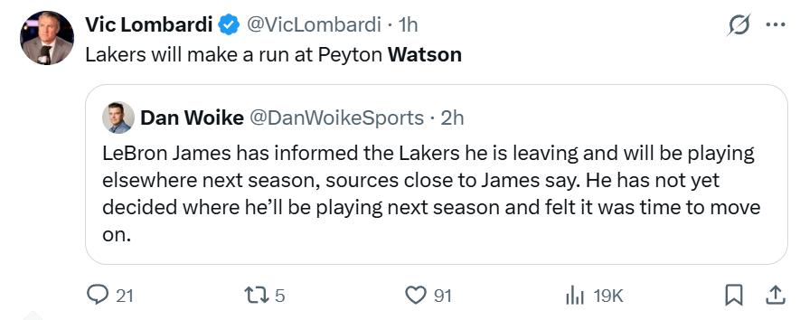Vic Lombardi：湖人将会全力追求佩顿·沃特森。丹佛掘金nba交易nba