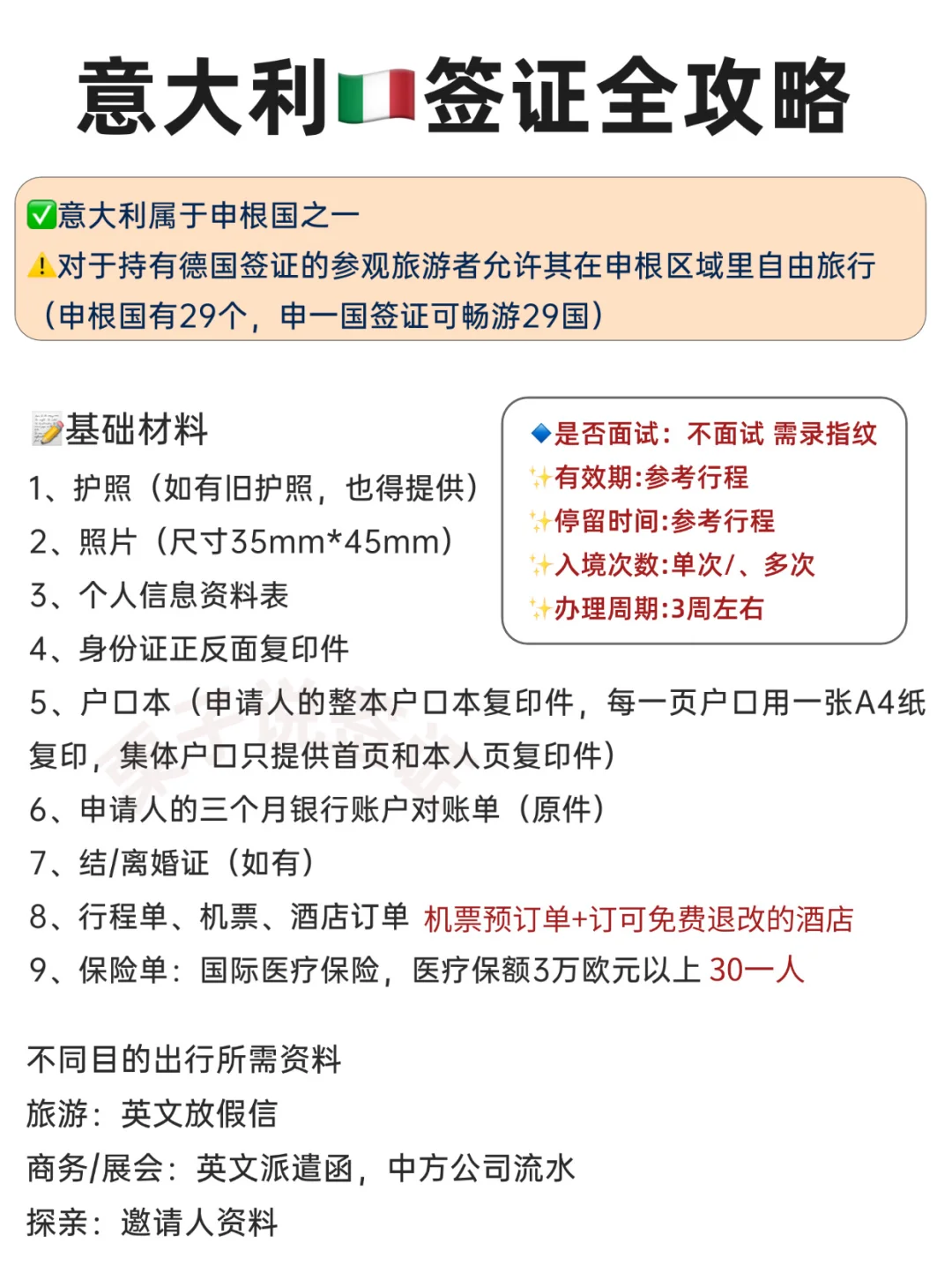 意大利签证材料清单‼赶紧收藏