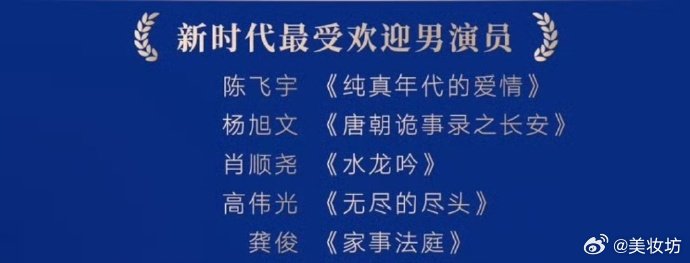 龚俊提名新时代最受欢迎男演员 第六届新时代国际电视节提名，龚俊提名新时代最受欢迎