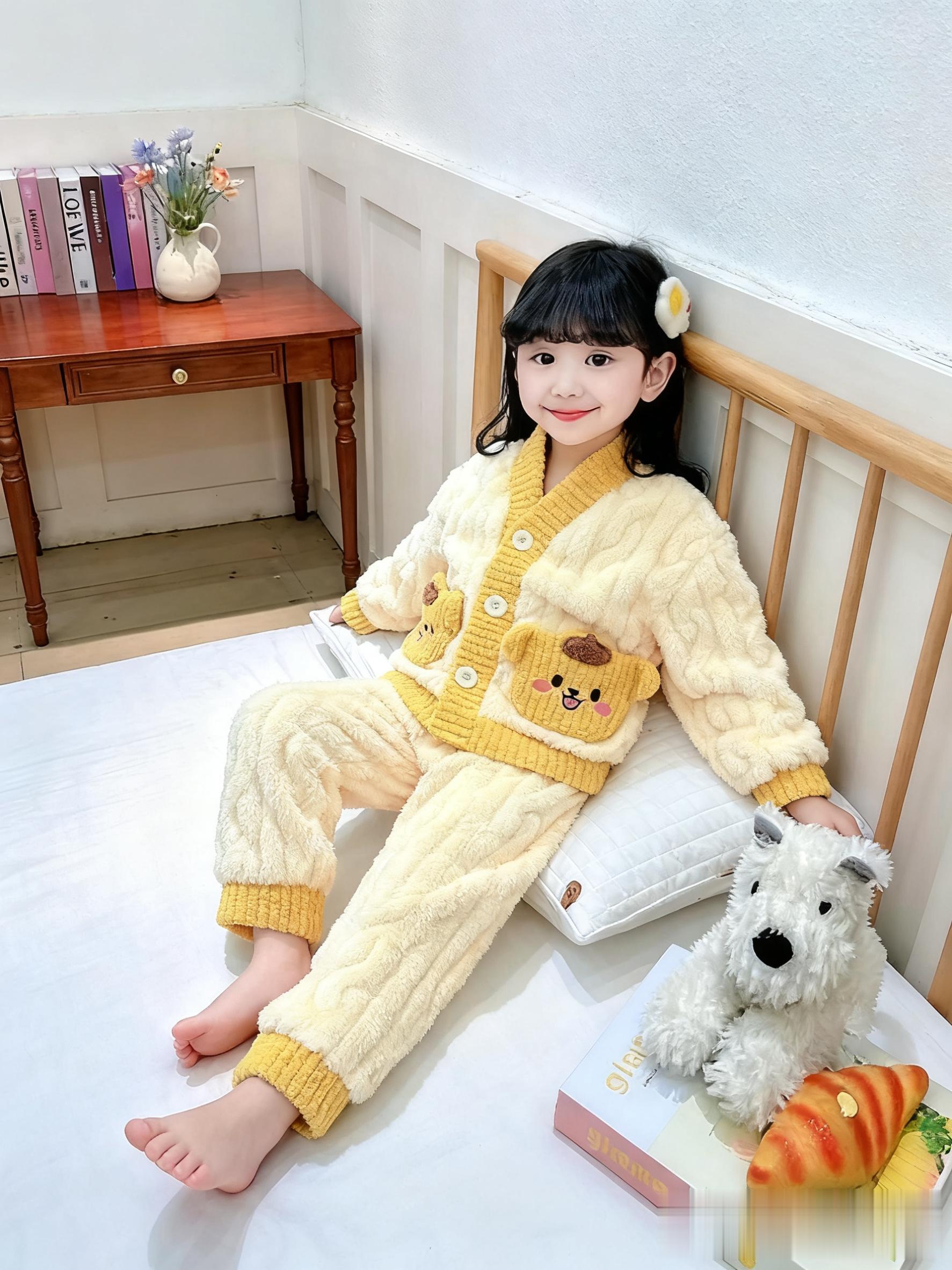 女童睡衣秋冬季2025新款法兰绒冬款女孩宝宝珊瑚绒儿童加绒家居服