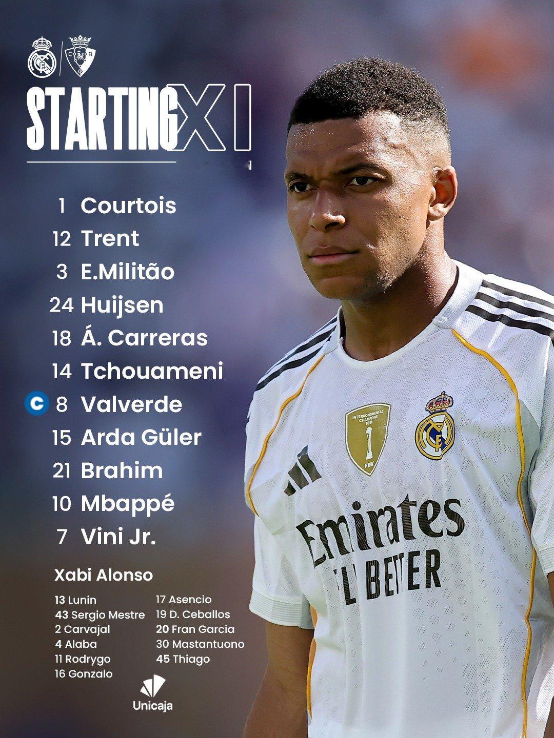 西甲第1轮，皇马首发出炉！！！西甲联赛皇马vs奥萨苏纳halamadrid ​​