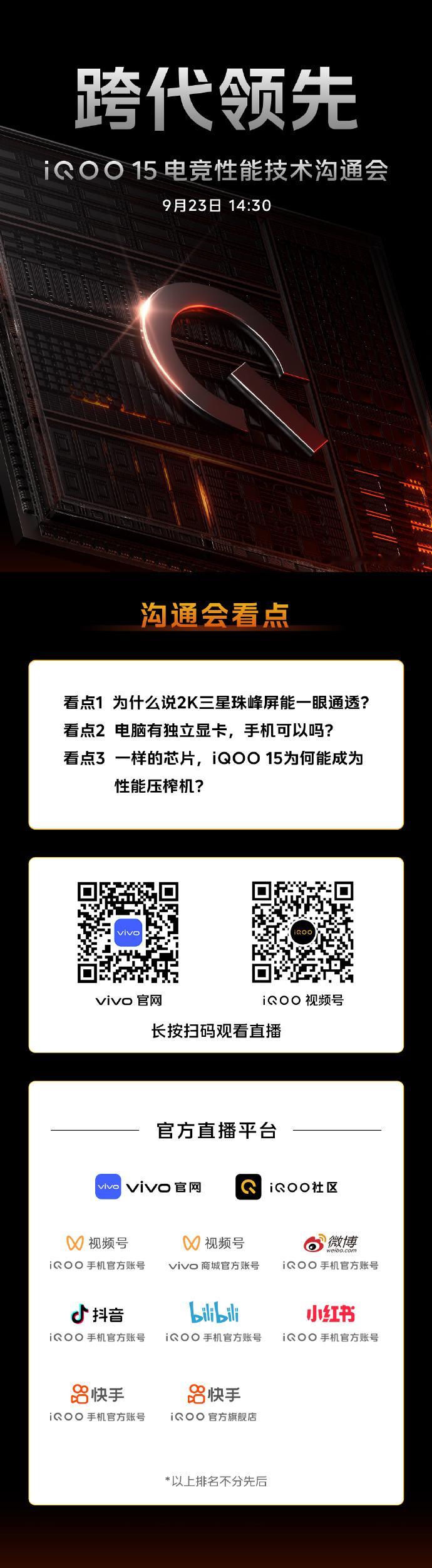 今天下午14:30见！ ​​​iQOO15电竞性能技术沟通会 到时候看看有哪些新