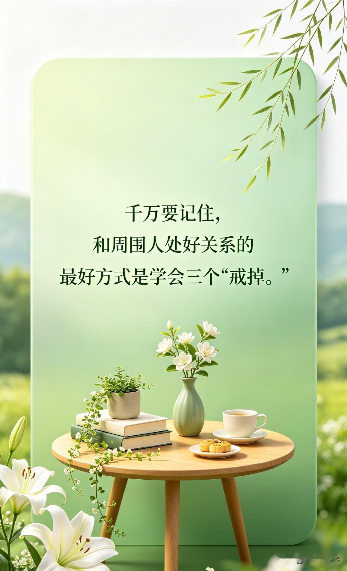 千万要记住，和周围人处好关系的最好方式是学会三个“戒掉。

《被讨厌的勇气》里说