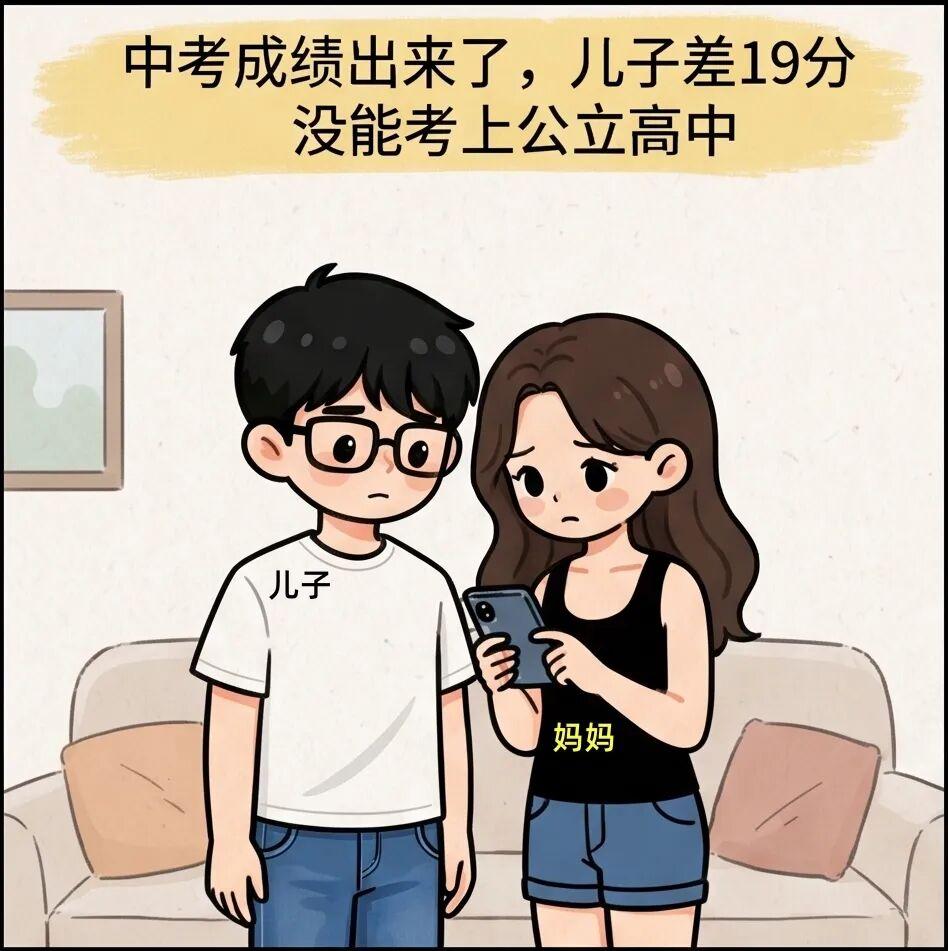 儿子中考成绩出来了，差19分没能考上公立高中！儿子：妈，学费19800，住宿费1