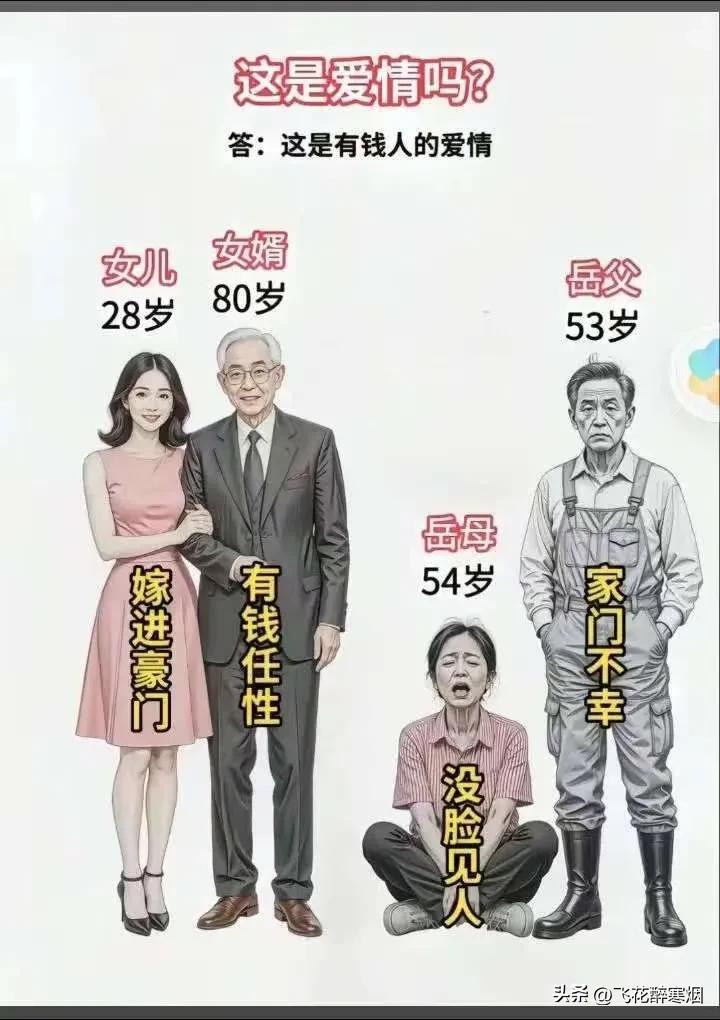爱情？
这是爱情吗？
找个和父亲一样年纪的老公，
也不嫌他的老年味，
真是因为“
