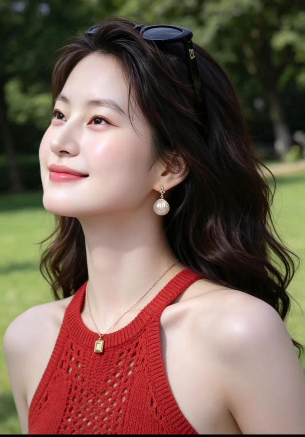 这个女孩在公园里晒太阳。