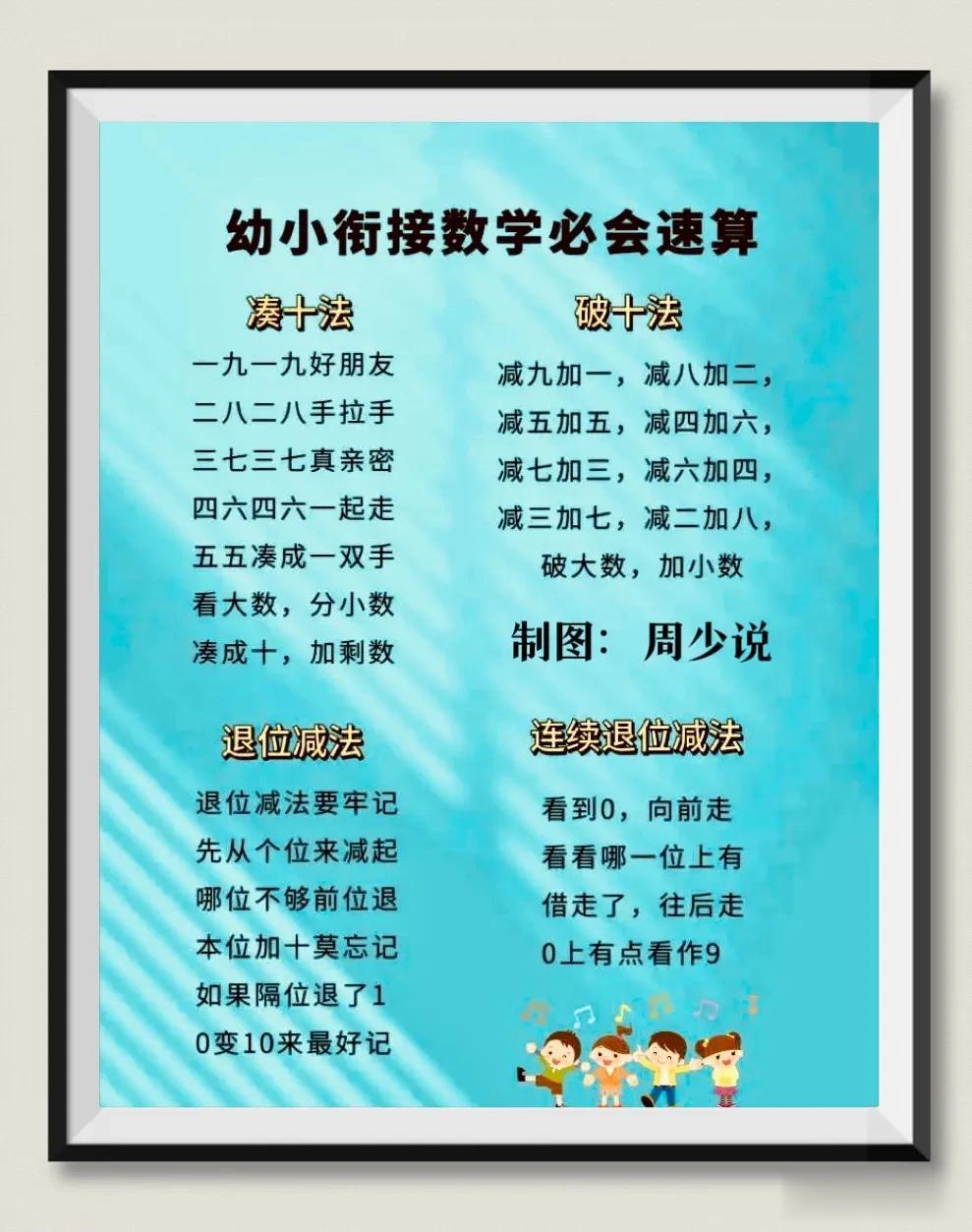 真是知道的太晚了！原来从小学开始，数学就有速算口诀了，什么凑十法、破十法、退位减