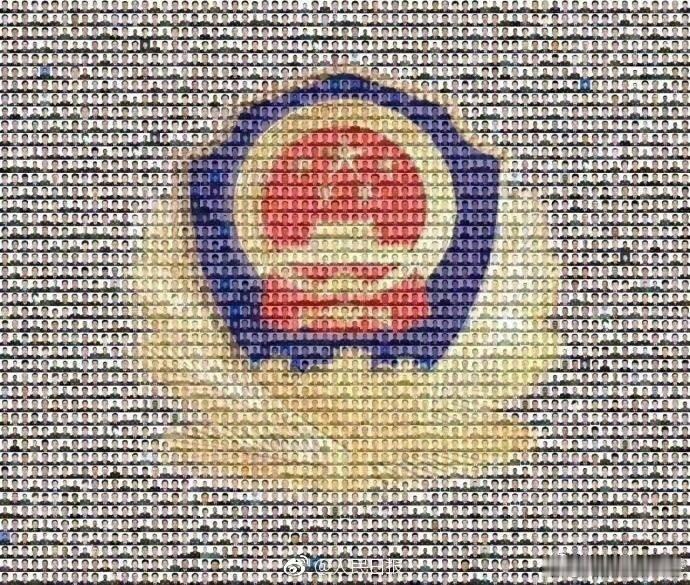 这个警徽，是由全国公安机关因公牺牲的民警头像组合而成的。每年，这枚警徽里都会增加