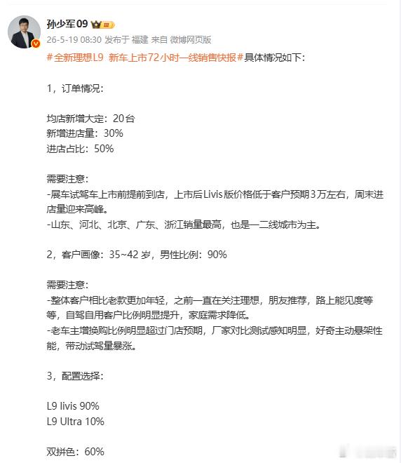 理想L9系列均店新增大定20台，450-500家门店，就是一万左右咯不过90%是