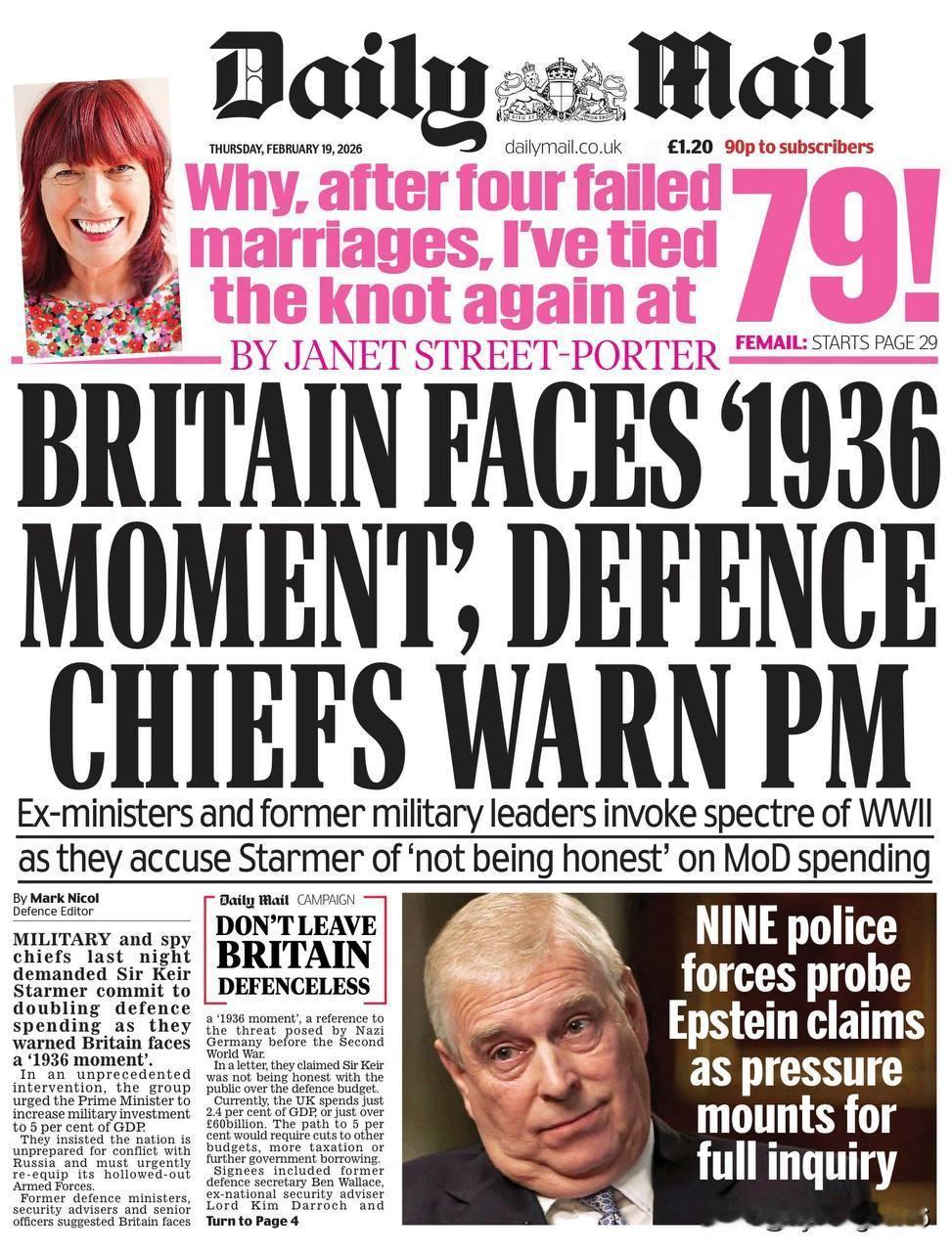 🇬🇧英国的战争恐慌情绪持续高涨。今天，各大报纸刊登了一封由数十位前战争部长、