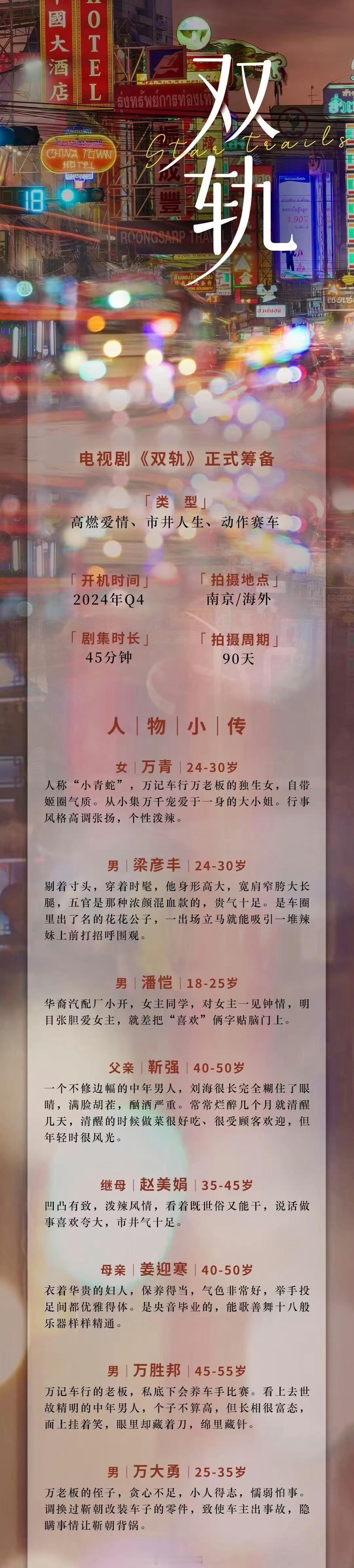 电视剧《双轨》 虞书欣、何与改编自时玖远的同名小说11月中旬南京、泰国开机，拍摄