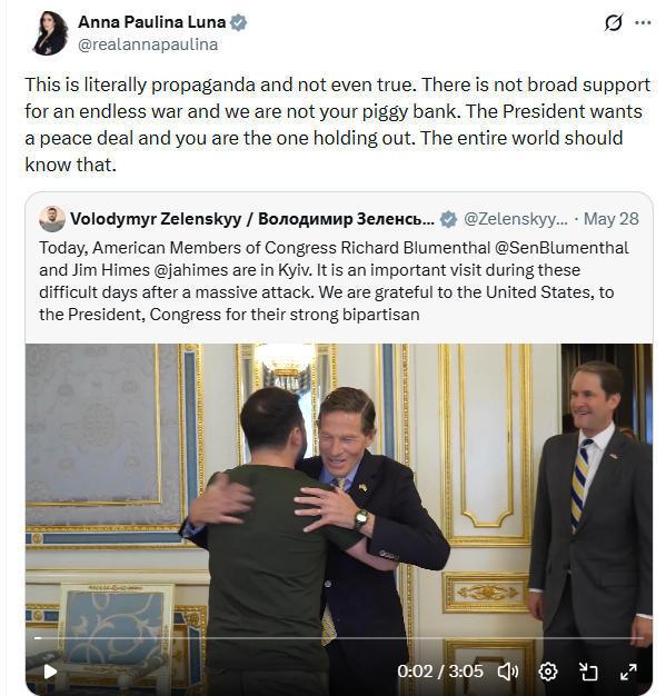 美议员回怼泽连斯基：我们不是你的提款机
由于俄罗斯加大了对乌克兰的空袭力度，乌克