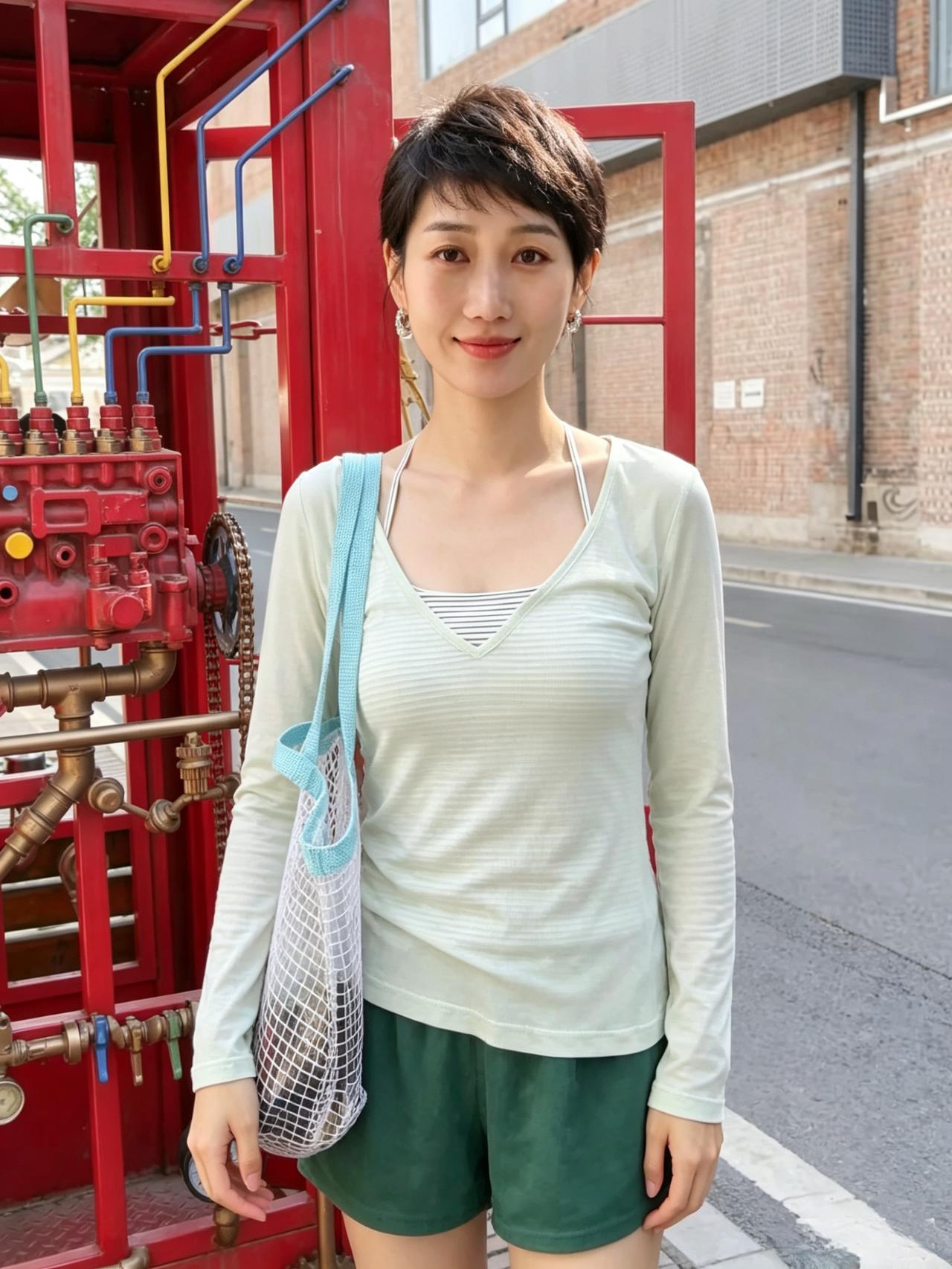 短发清灵自带仙，素衣浅淡胜华年。
温柔眉眼藏风月，不染尘俗半缕烟。