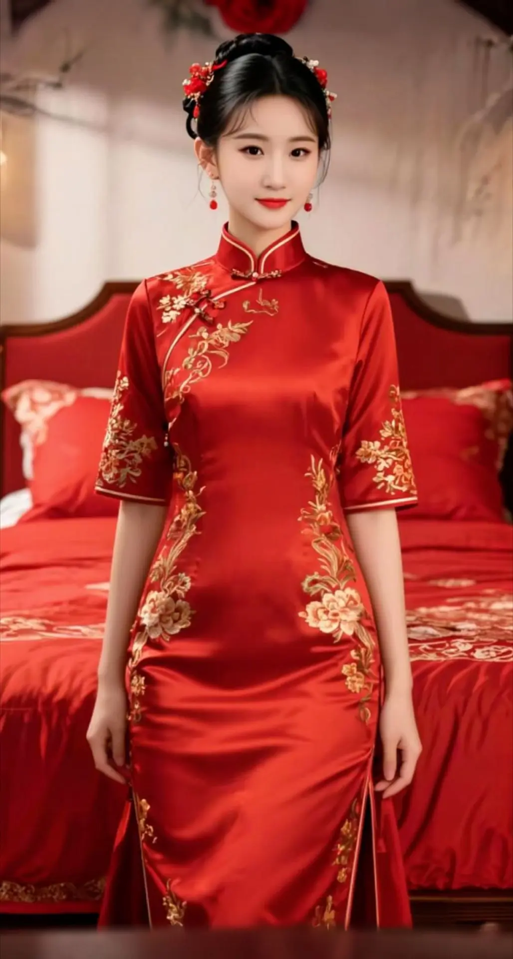 AI扩图 AI中式旗袍照