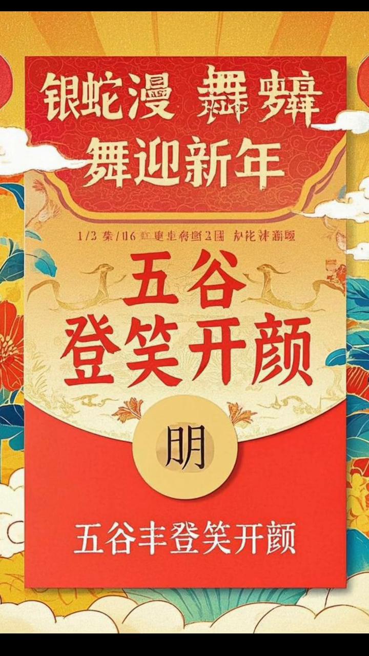 银蛇漫舞迎新年，五谷丰登笑开颜。
银蛇漫舞迎新年，五谷丰登笑开颜。