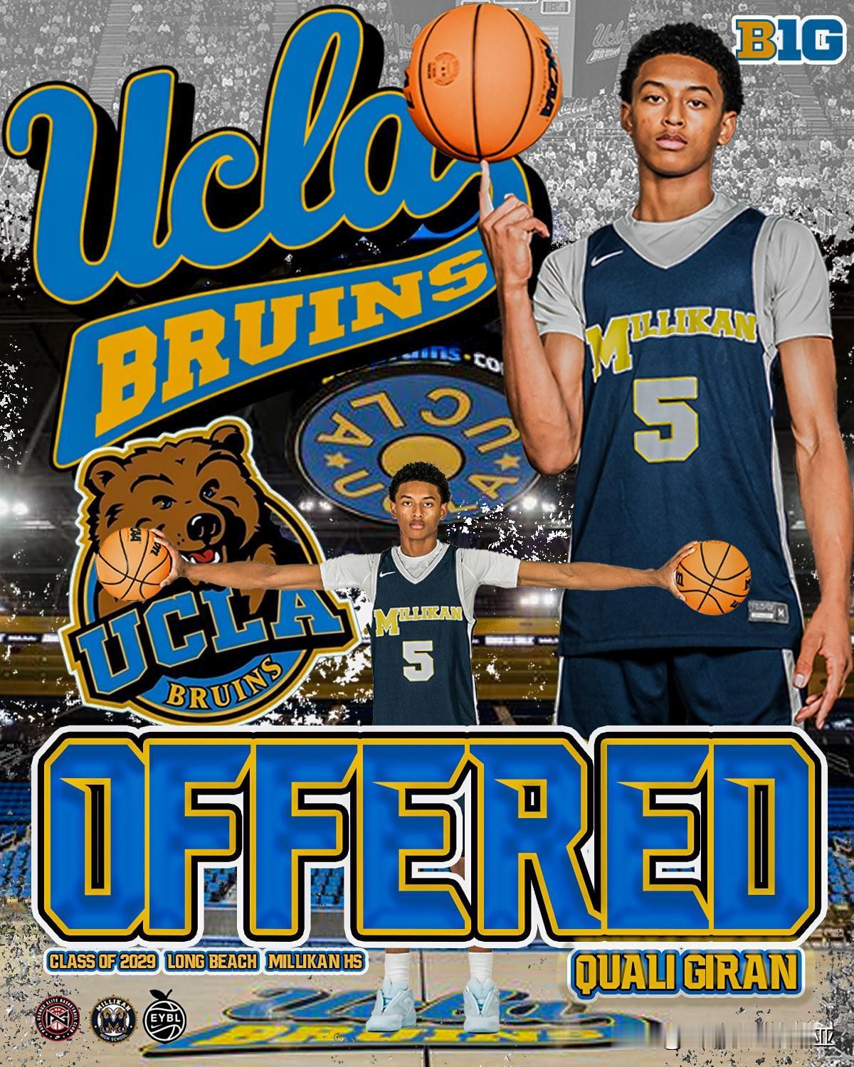 控卫Quali Giran收到UCLA奖学金offer，与主帅Mick Cron