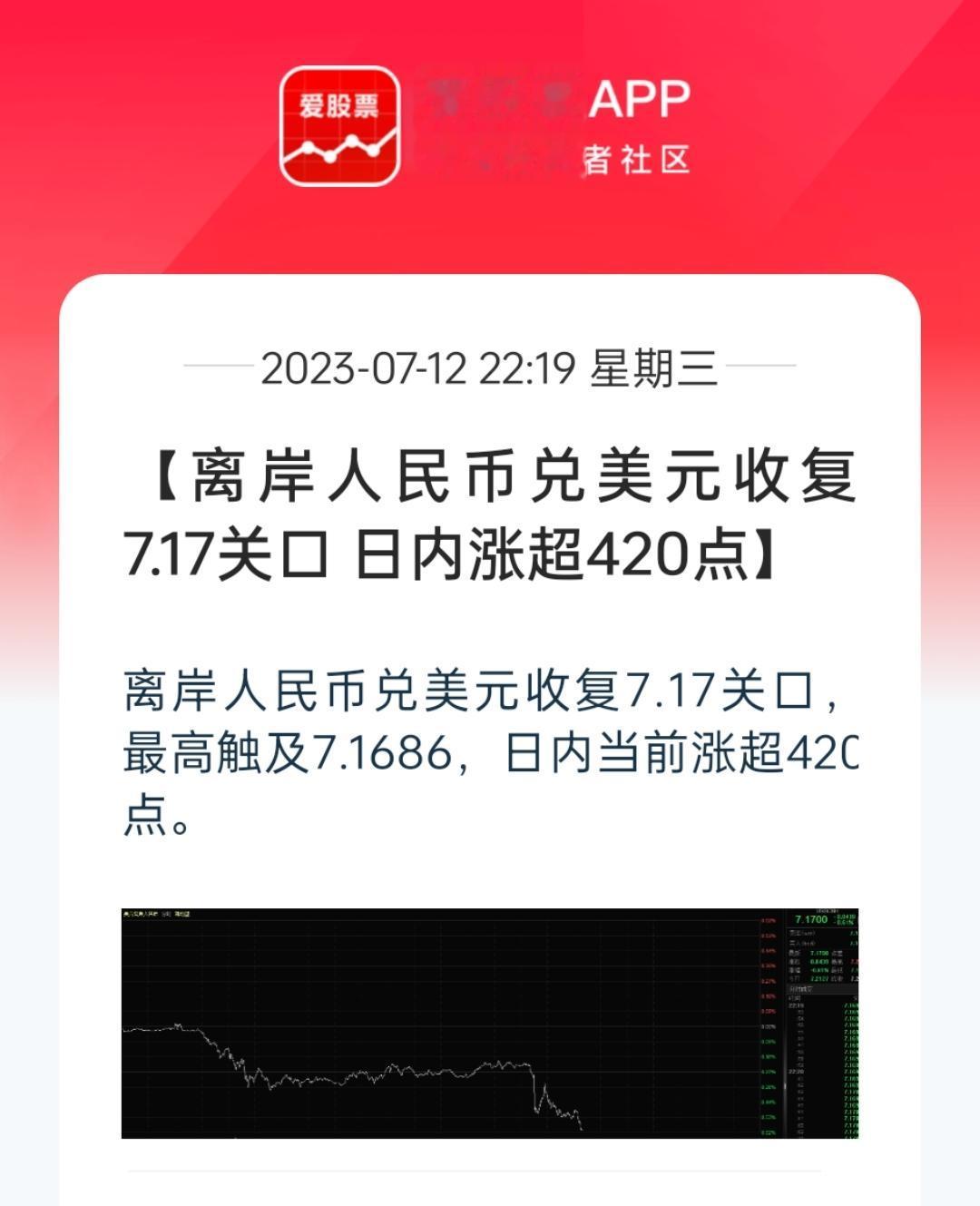 今晚人民币继续反弹，狂飙了400点，回到7.17了。主要是美国通胀快速下滑，美元