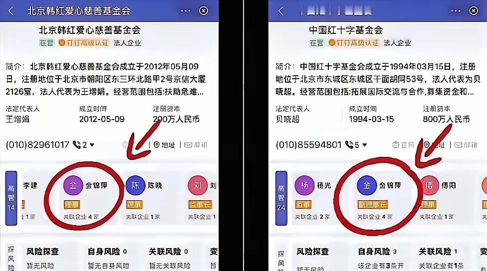 韩红真要凉凉了。
有网友竟然查到，韩红的慈善基金高管和红十字会的高管同名同姓。