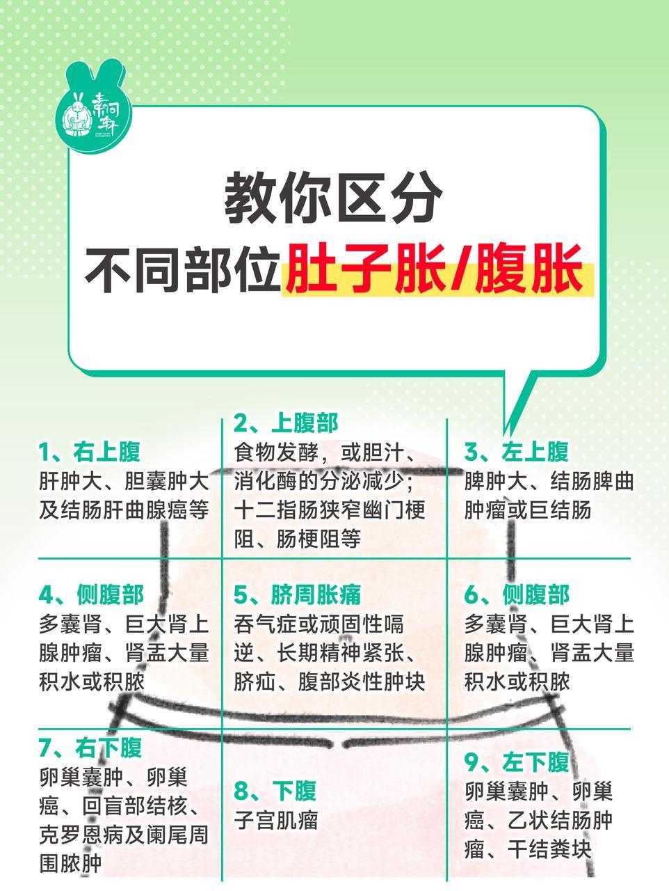 不同部位腹胀常见原因➕自辨‼️