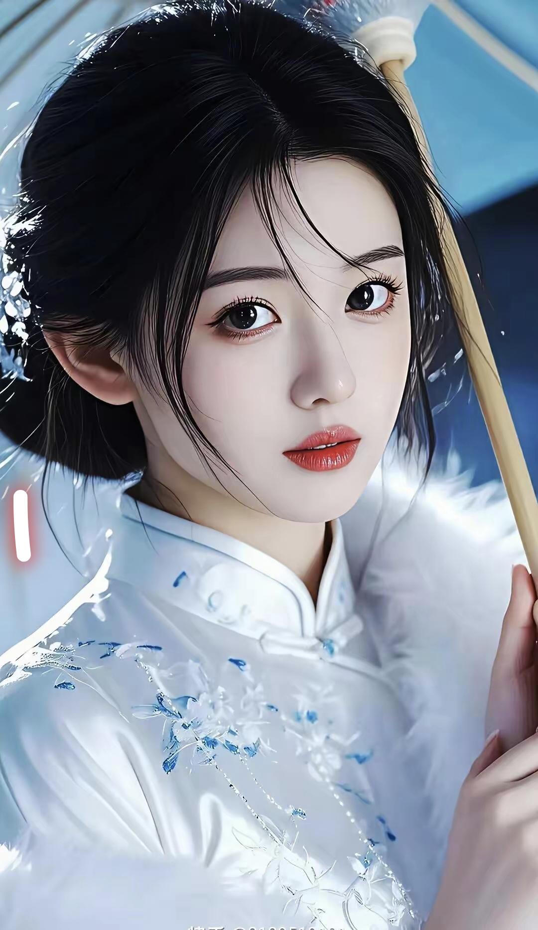 清新小仙女，人见人爱。她着淡蓝纱裙，似灵动精灵，穿梭花丛间，轻嗅花香，笑容如春日
