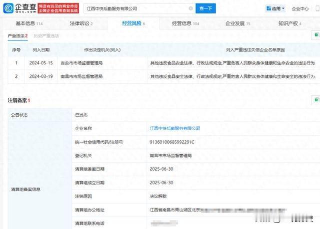 “鼠头鸭脖”涉事公司拟注销，原因为决议解散

天眼查经营风险信息显示，近日，“鼠
