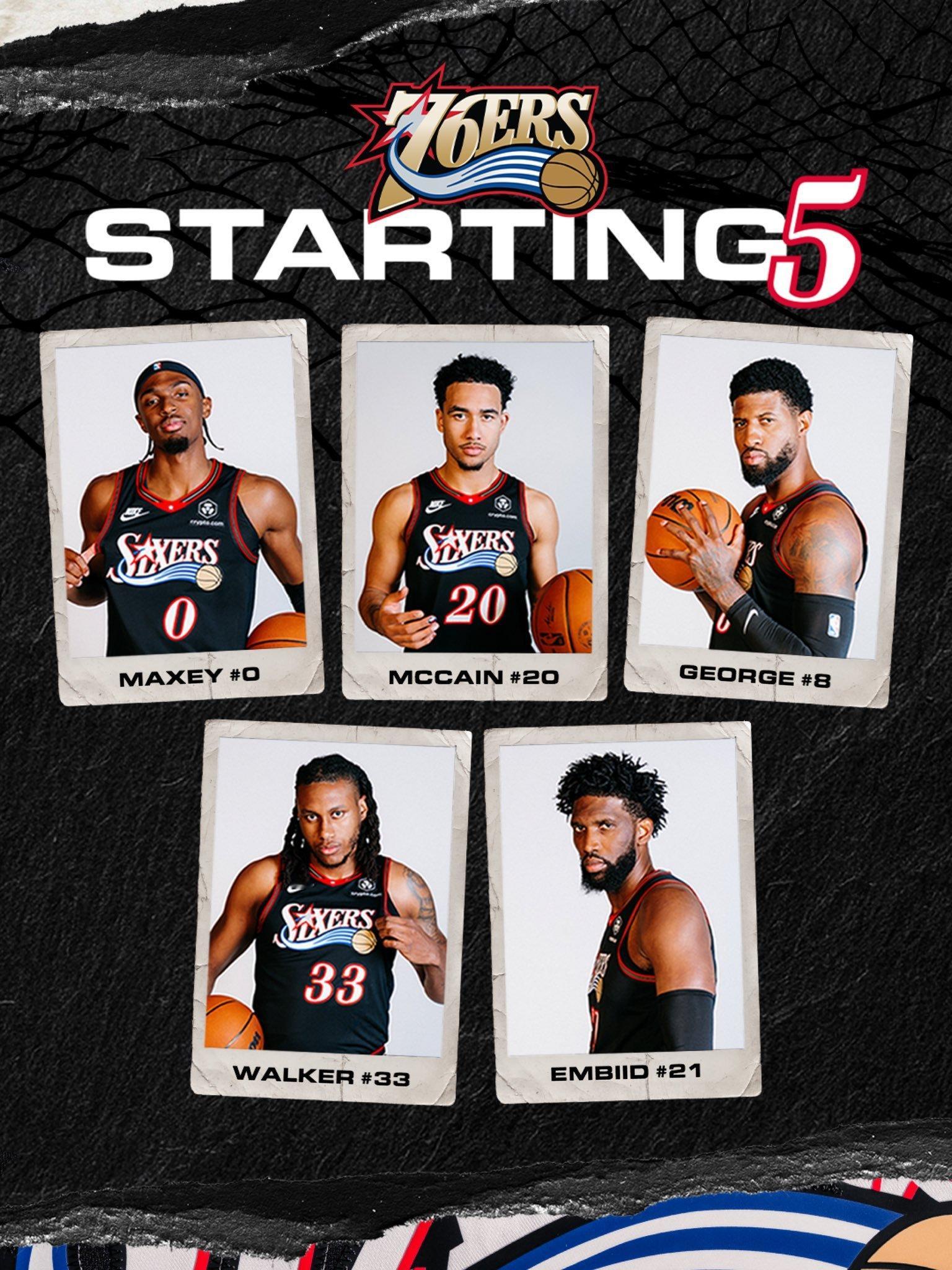 常规赛第28场：76人vs篮网首发阵容名单：马克西、麦凯恩、乔治贾巴里·沃克、恩