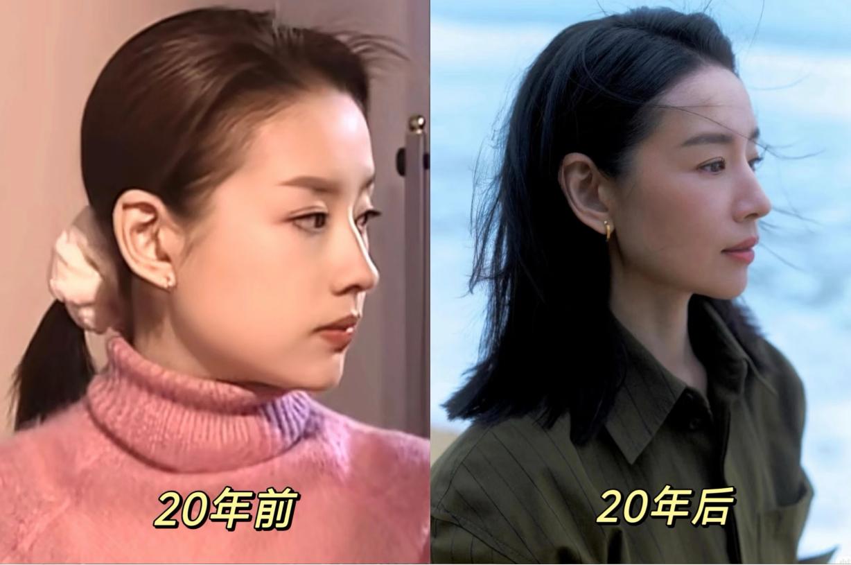 这么对比着看，
董洁就是骨相美的天花板吧，
20年的岁月碾过去她的面部轮廓基本没