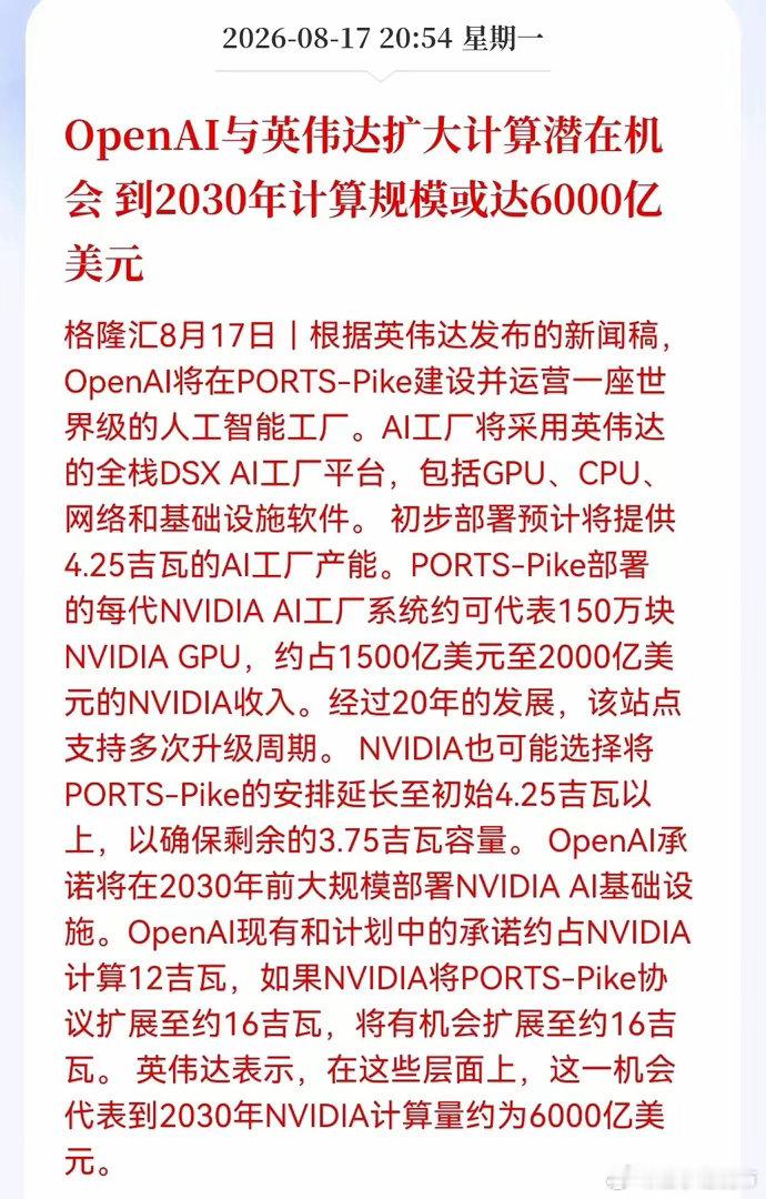 深夜重磅，OpenAI与英伟达再放大招！OpenAI将在PORTS-Pike建设