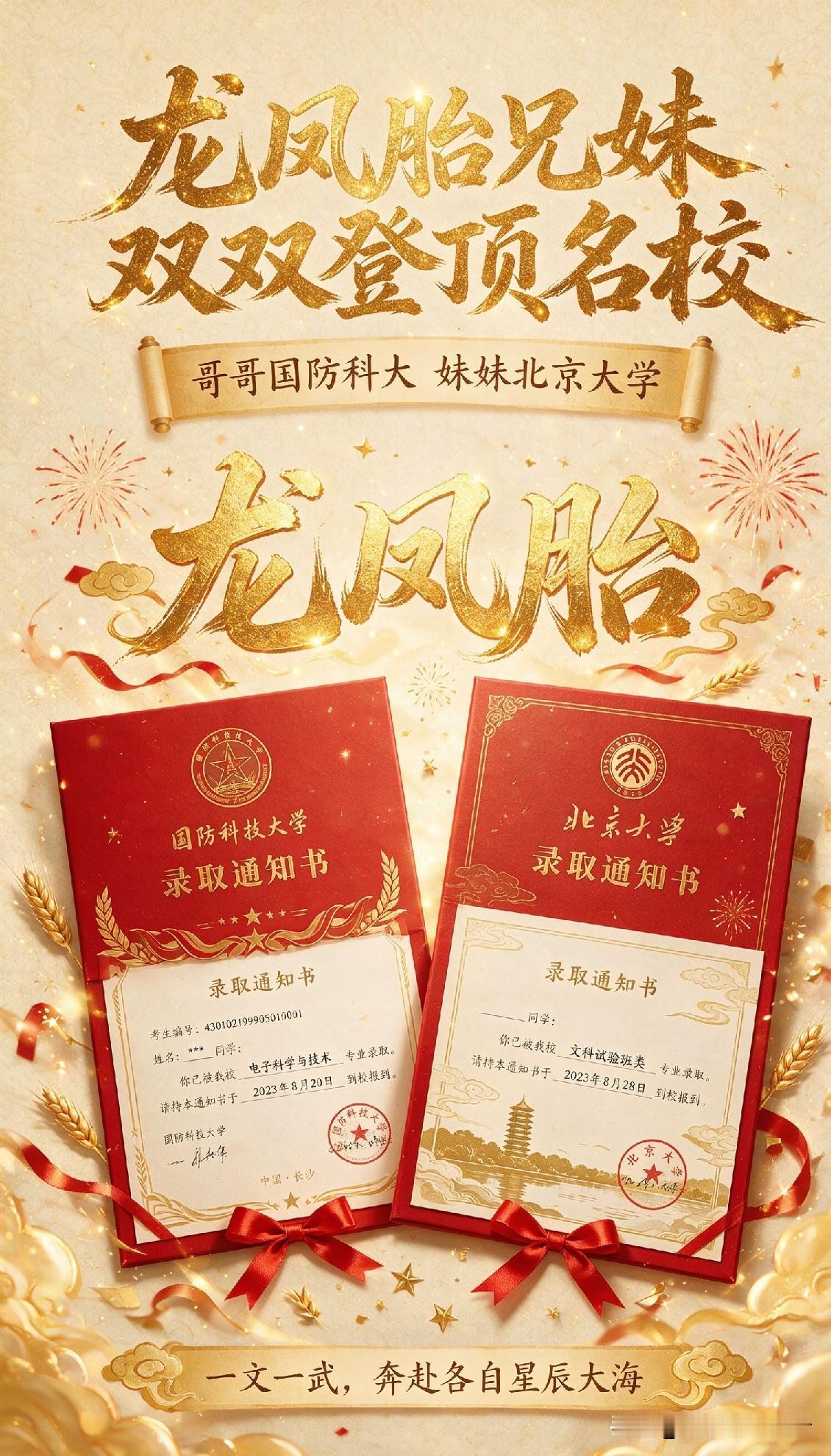 一文一武皆顶尖！福建龙凤胎兄妹，分别考入国防科大与北京大学。

2026福建高考