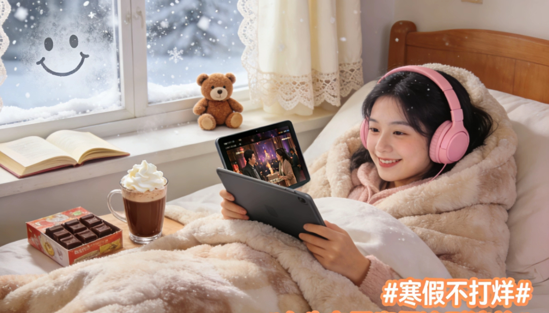 寒假不打烊 放寒假啦，冬天太冷不想出门，那就窝在被窝里追剧吧！寒假回家的治愈时光