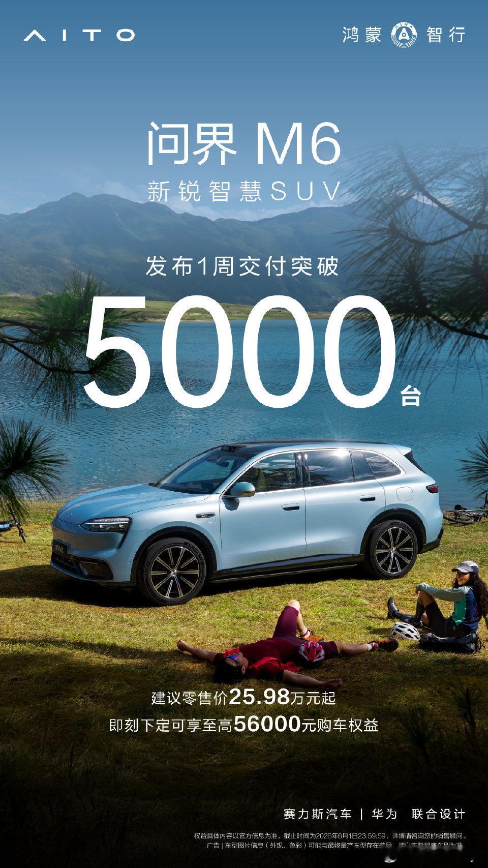 问界M6交付速度刺激购买决策问界M6上市后15分钟大定破万，首周交付超5000台