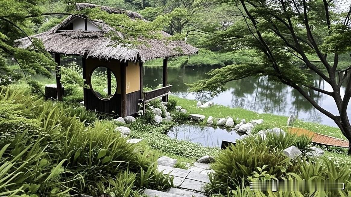 这个亭子建在水边，风景真美！
漆红柱子配着翘角飞檐，立在水面上连风过都带着湿软的