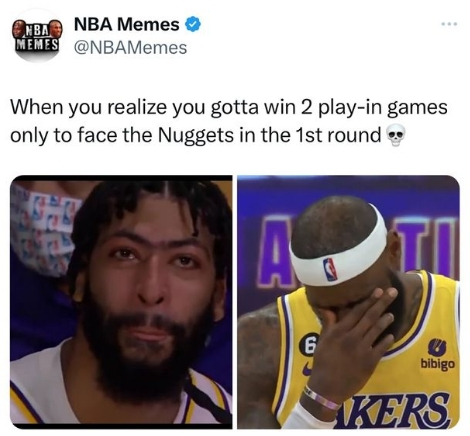 #NBA##湖人# 美媒：当你意识到你要赢下2场附加赛才能在首轮面对掘金的时候.