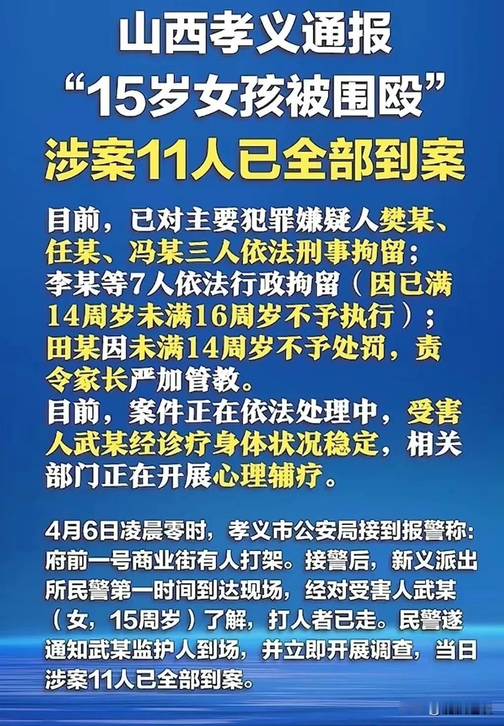 网友们心里不是职位，心疼孝义被霸凌的15岁女生。也对初步的处理结果感觉心里不是滋