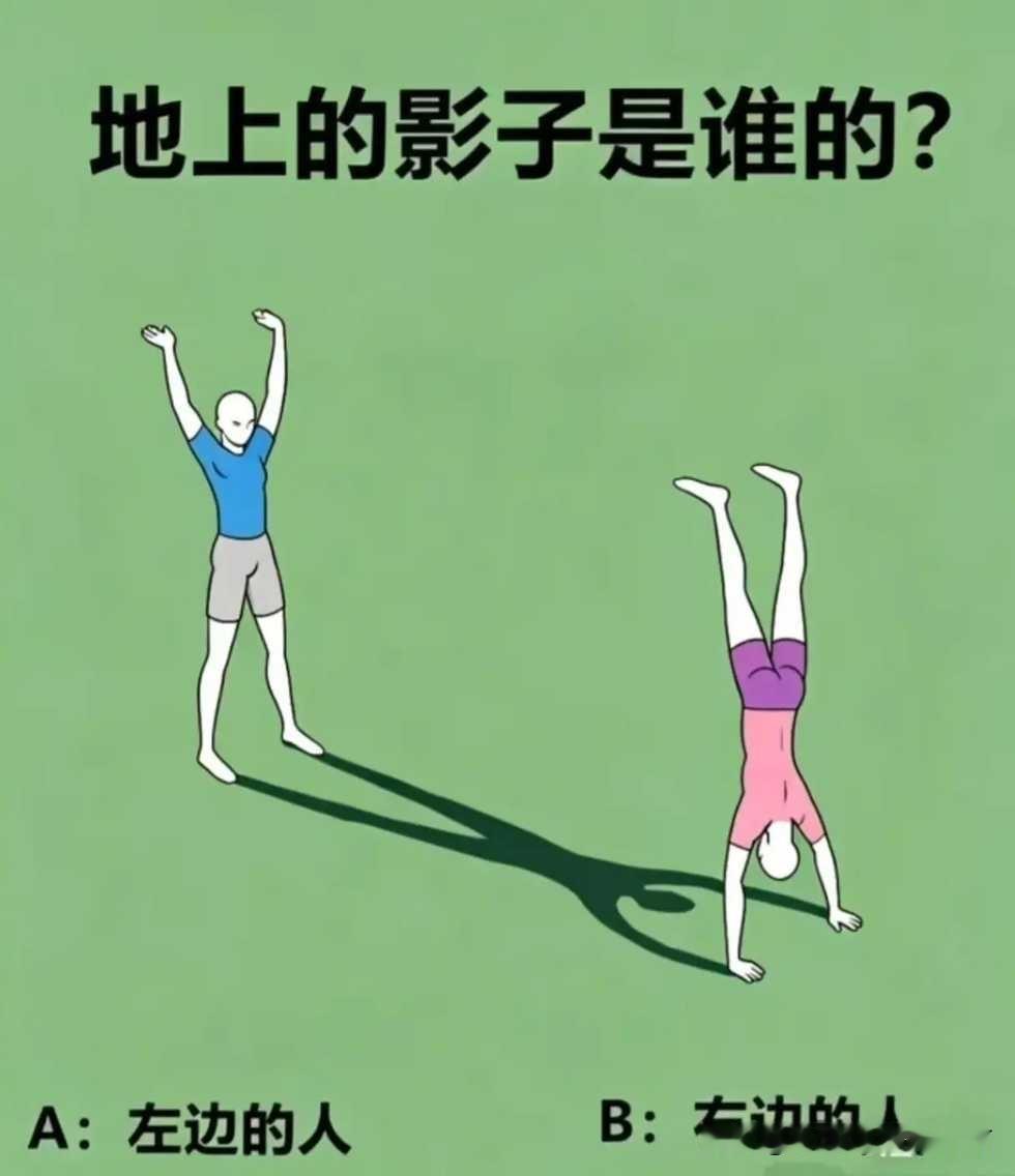 朋友发来这道看图题，问地上的影子到底属于谁
还跟我说到现在都没一个人回答正确，我