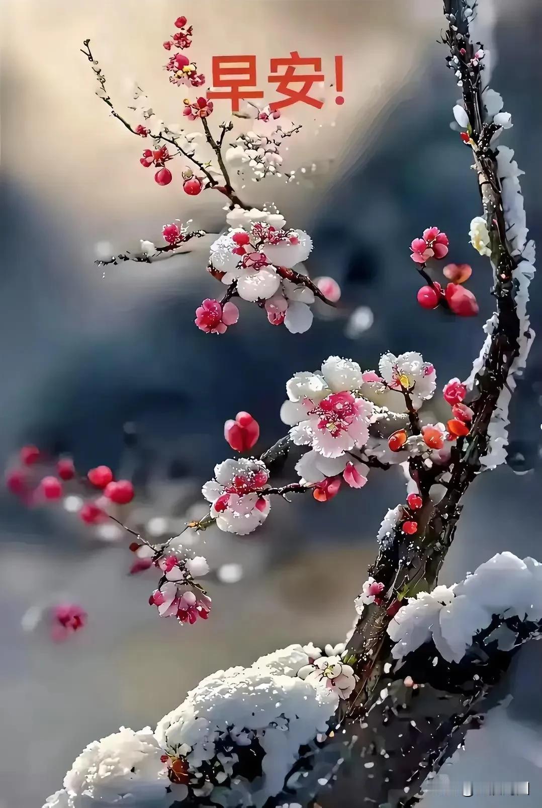 树枝上挂着雪和花，好美啊！冬日里的一枝花 雪都下树上了 雪中枝叶