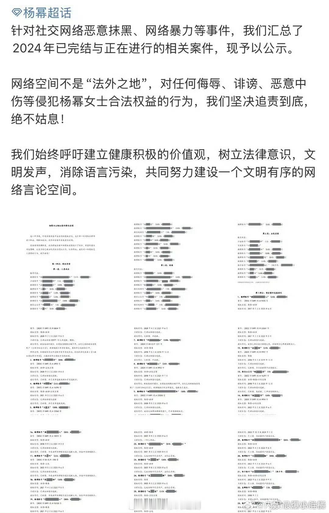 杨幂方公示告黑进展 网络不是法外之地，支持杨幂维权 