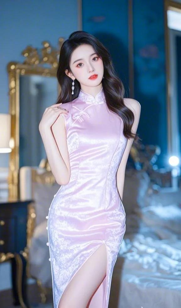 粉嫩优雅旗袍，尽显东方韵味！🌸👗#美娇娘美图分享# #美女子图赏# #妩媚佳