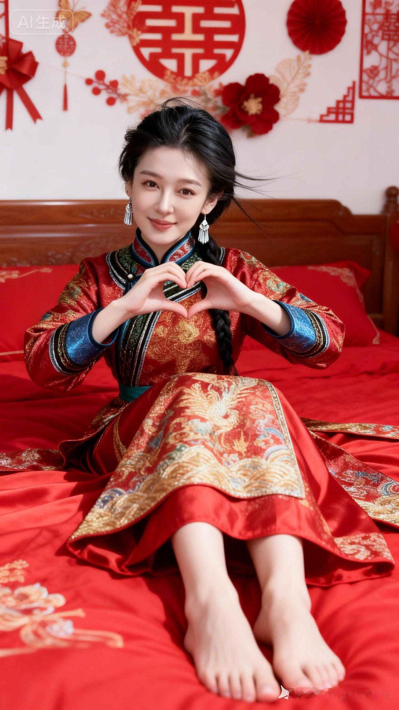 💖 红衣少女，心心相印，愿你新年快乐，幸福安康！🌟💕