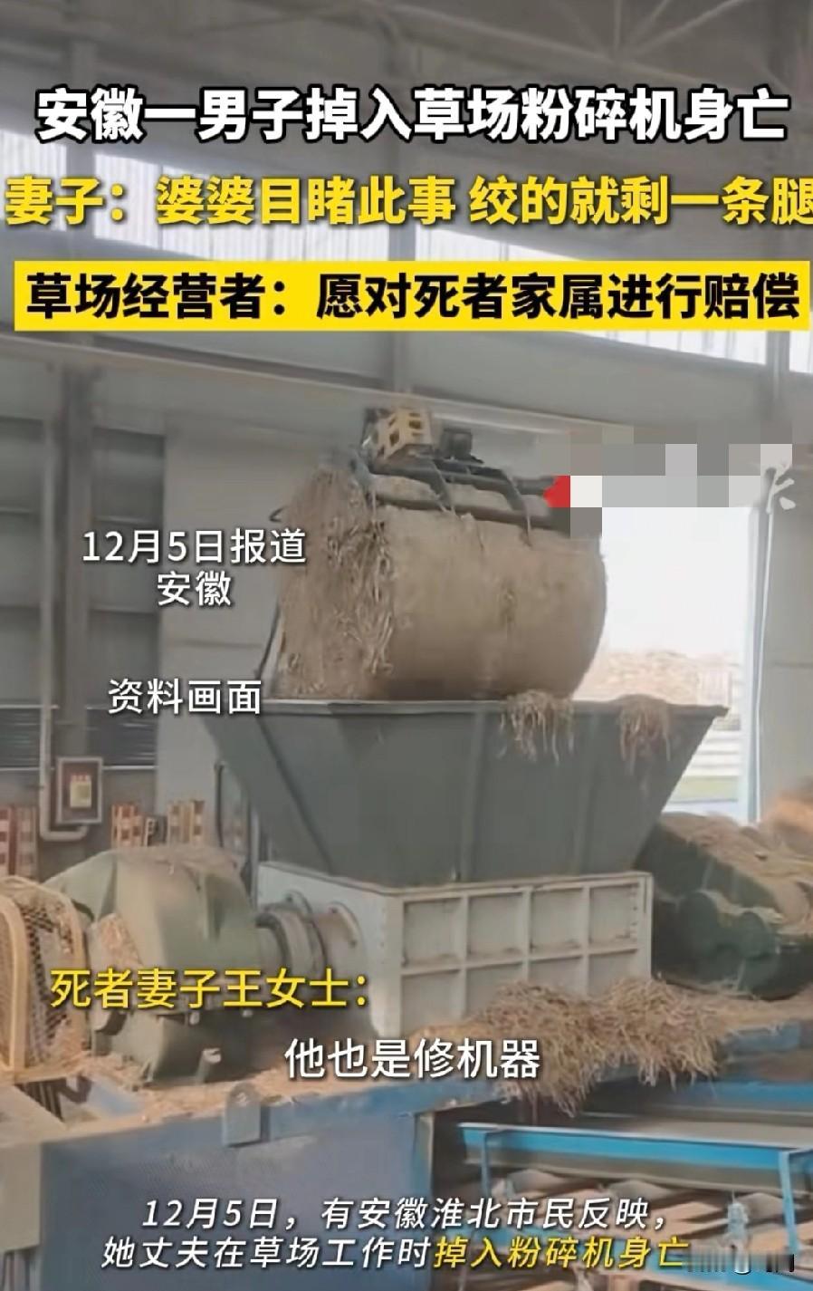 男子掉入草场粉碎机身亡！
妻子：婆婆亲眼目睹全过程…
事发安徽，恐怖的是，绞的只