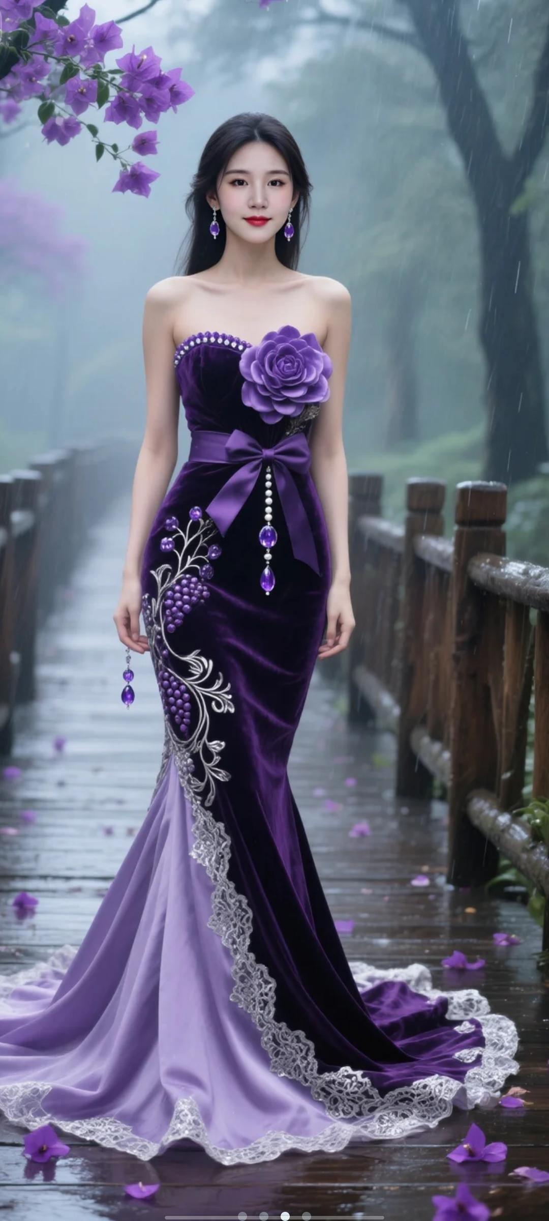 快看，紫色长裙太优美了！